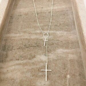 925 Sterling Silver Lariat Cross Necklace Cross Long Drop Necklace